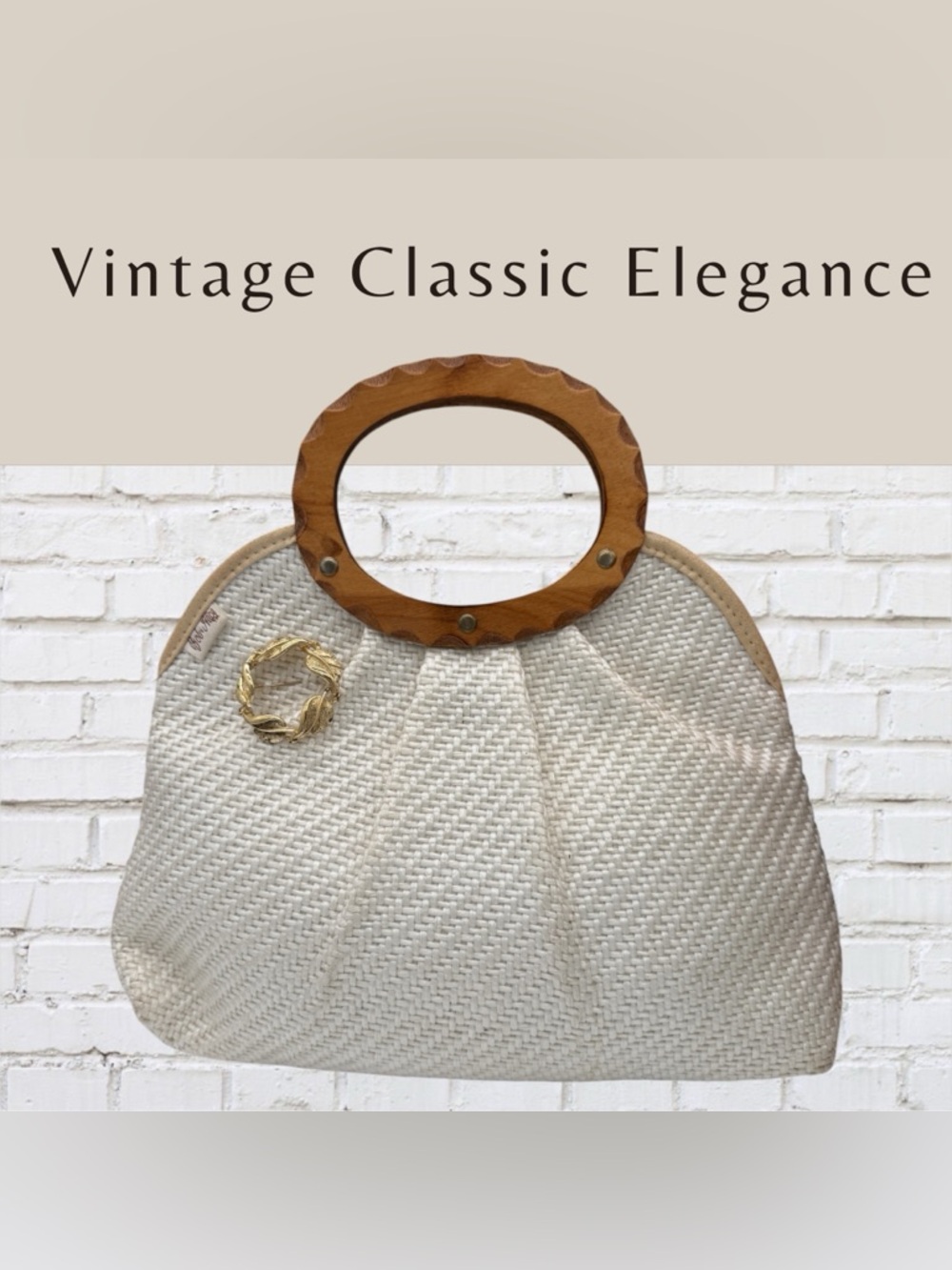 Vintage Bob & Alice Woven Handbag w/Wooden Handles & Coro Des Pat Pending Brooch